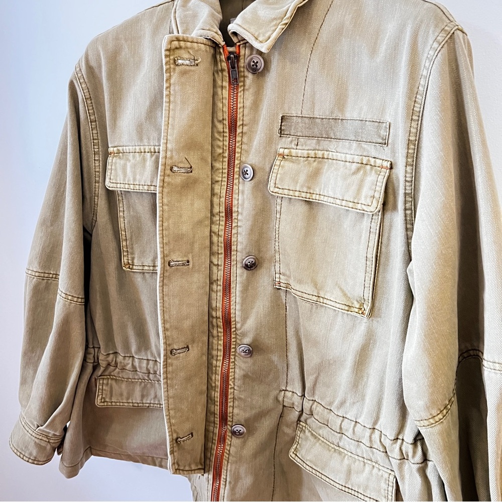 Free People Tan/Greenish Hue Jean Military Jacket with Relaxed Fit Oversized Fit - Picture 8 of 13